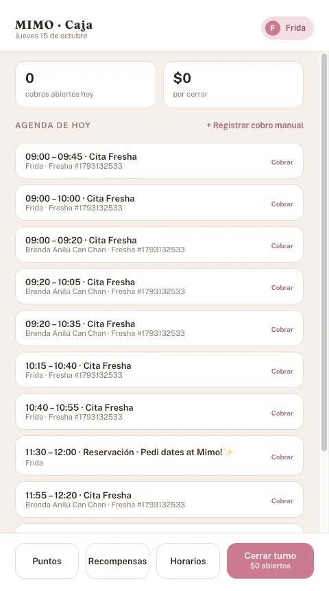 Agenda y caja de un salón de belleza en el celular